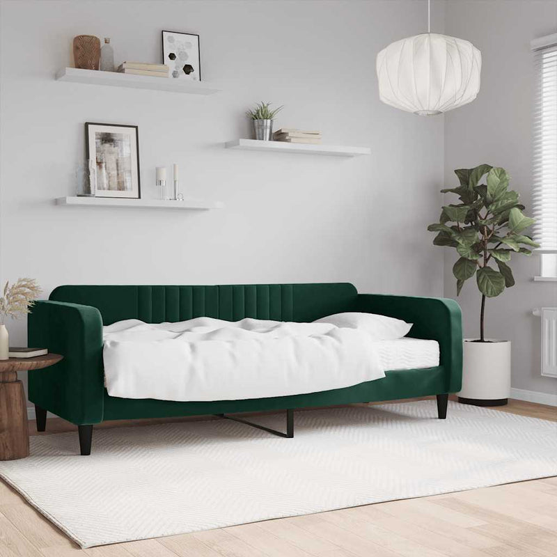 Pat de zi cu saltea, verde închis, 90x200 cm, catifea