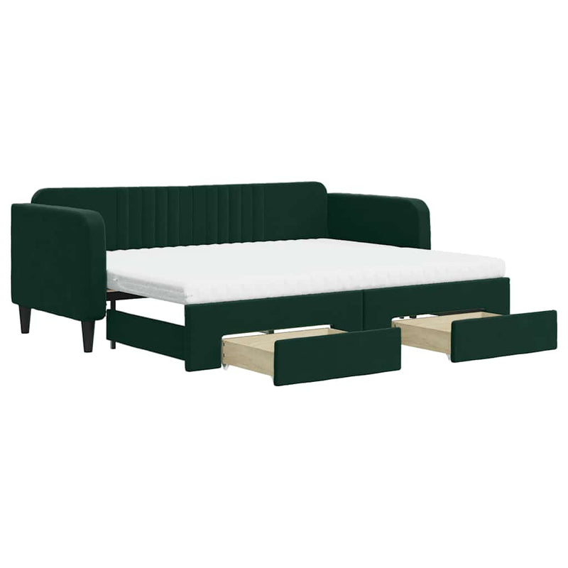 Pat de zi cu extensie și sertare verde închis 80x200 cm catifea