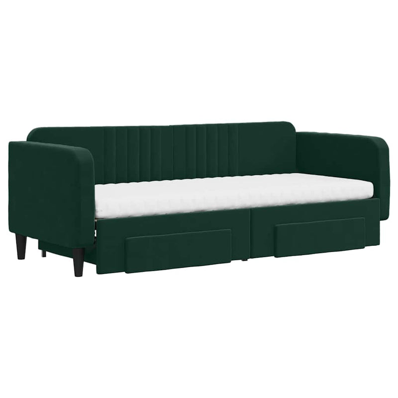 Pat de zi cu extensie și sertare verde închis 80x200 cm catifea