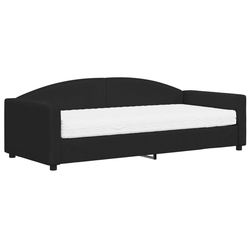 Pat de zi cu saltea, negru, 90x200 cm, textil