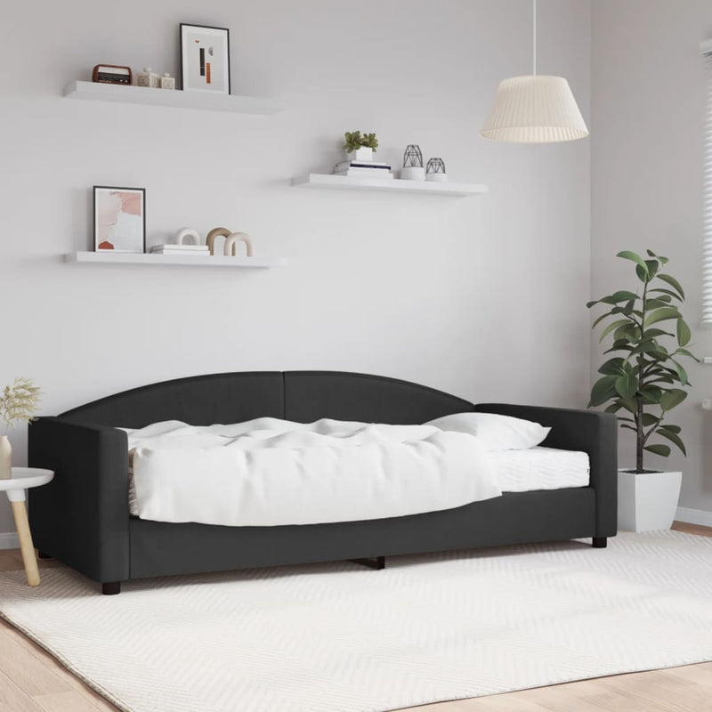Pat de zi cu saltea, negru, 90x200 cm, textil