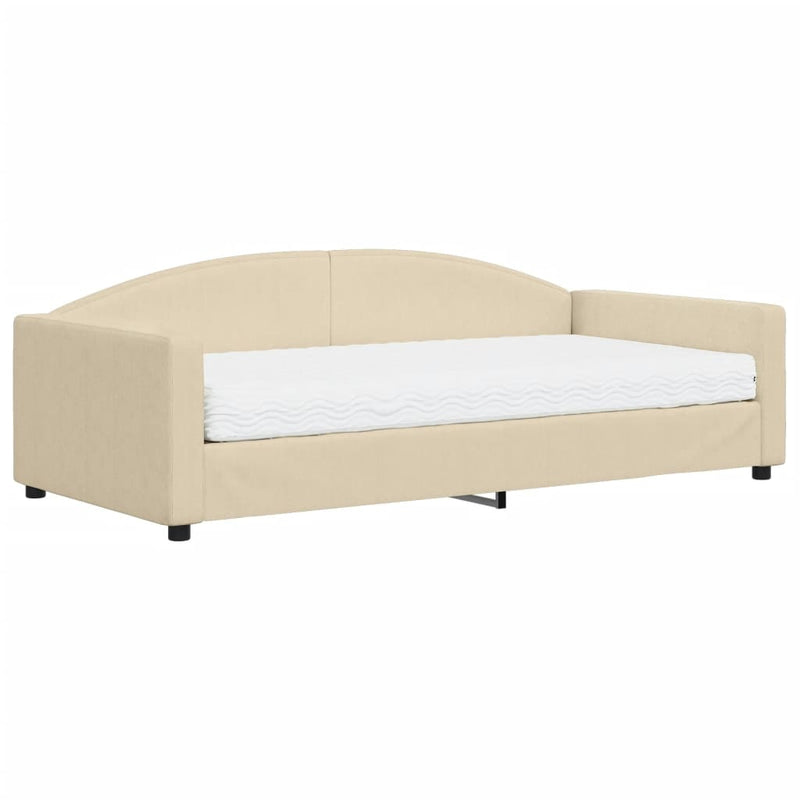 Pat de zi cu saltea, crem, 100x200 cm, textil