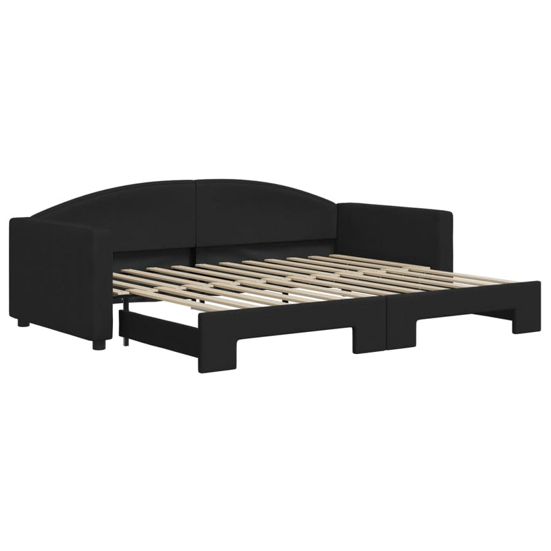 Pat de zi cu extensie, negru, 90x200 cm, textil