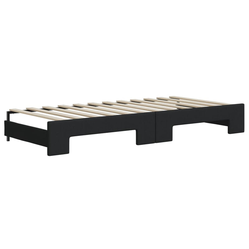Pat de zi cu extensie, negru, 90x200 cm, textil