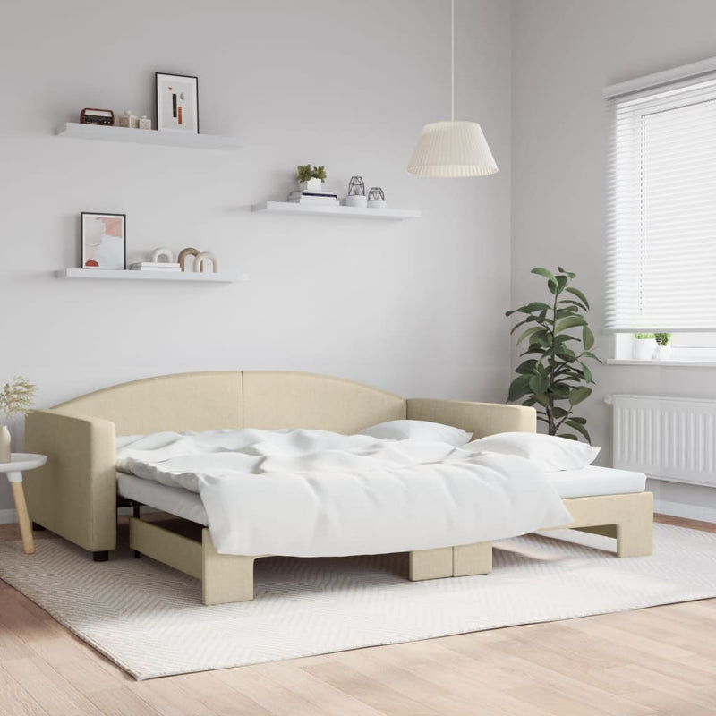Pat de zi cu extensie, crem, 100x200 cm, textil