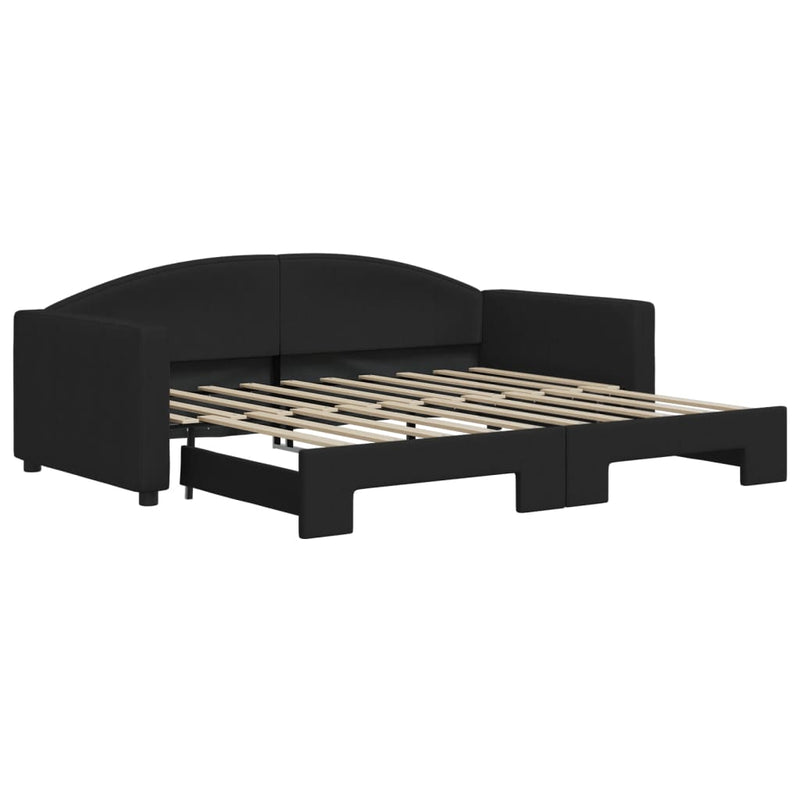 Pat de zi cu extensie, negru, 90x190 cm, textil