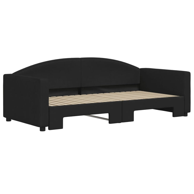 Pat de zi cu extensie, negru, 90x190 cm, textil