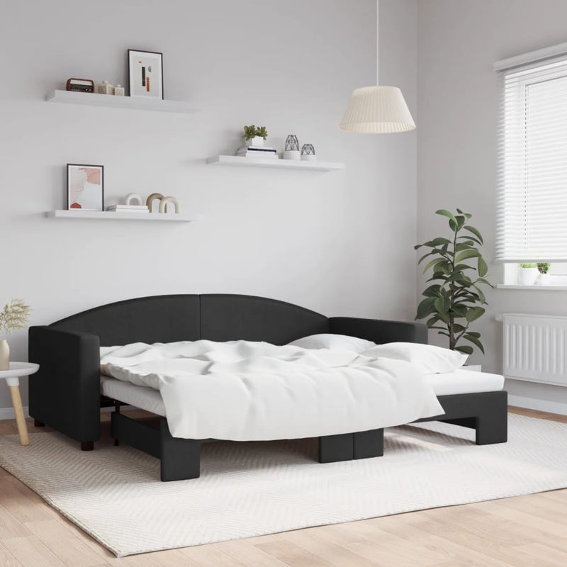 Pat de zi cu extensie, negru, 90x190 cm, textil