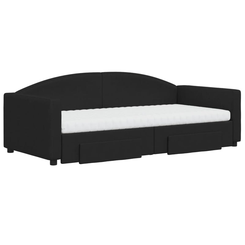 Pat de zi cu extensie și sertare, negru, 90x190cm, textil