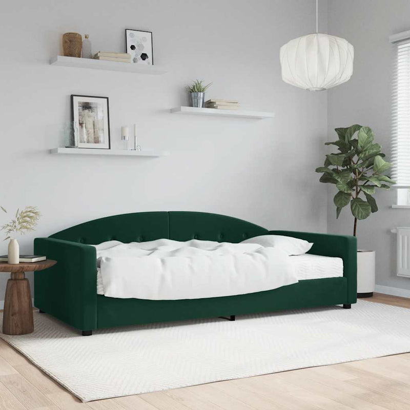 Pat de zi cu saltea, verde închis, 100x200 cm, catifea