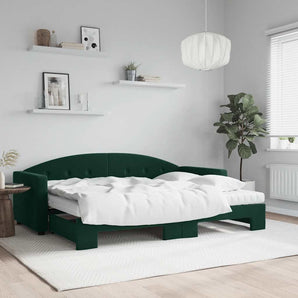Pat de zi cu extensie și saltele verde închis 80x200 cm catifea
