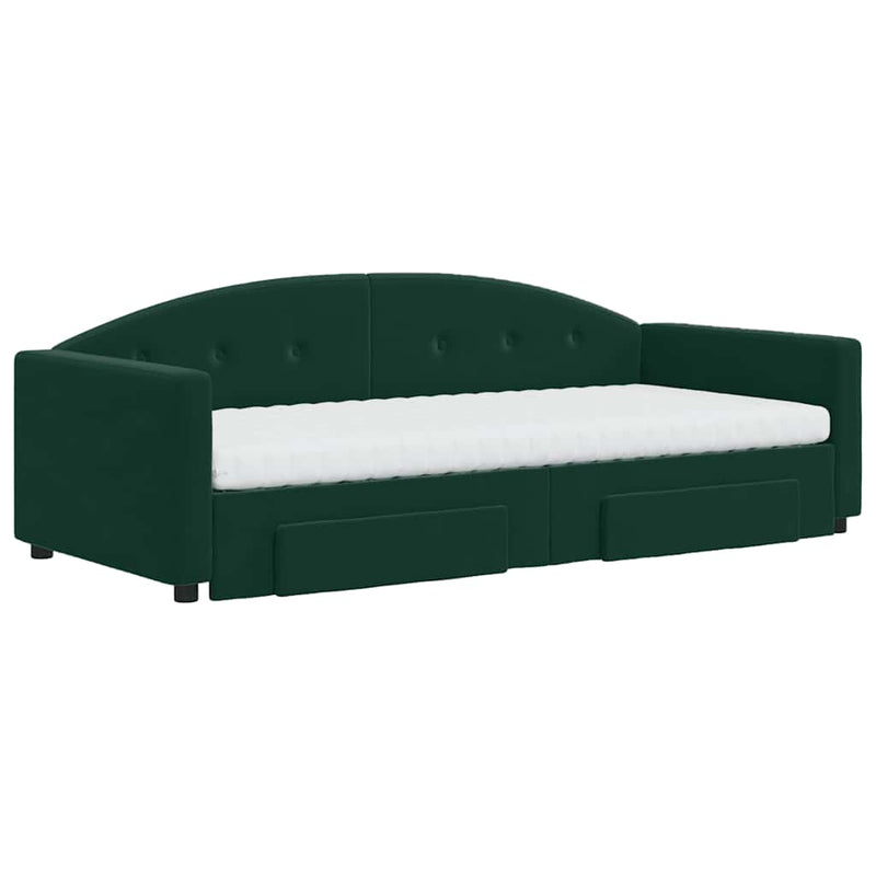 Pat de zi cu extensie și sertare verde închis 90x200 cm catifea