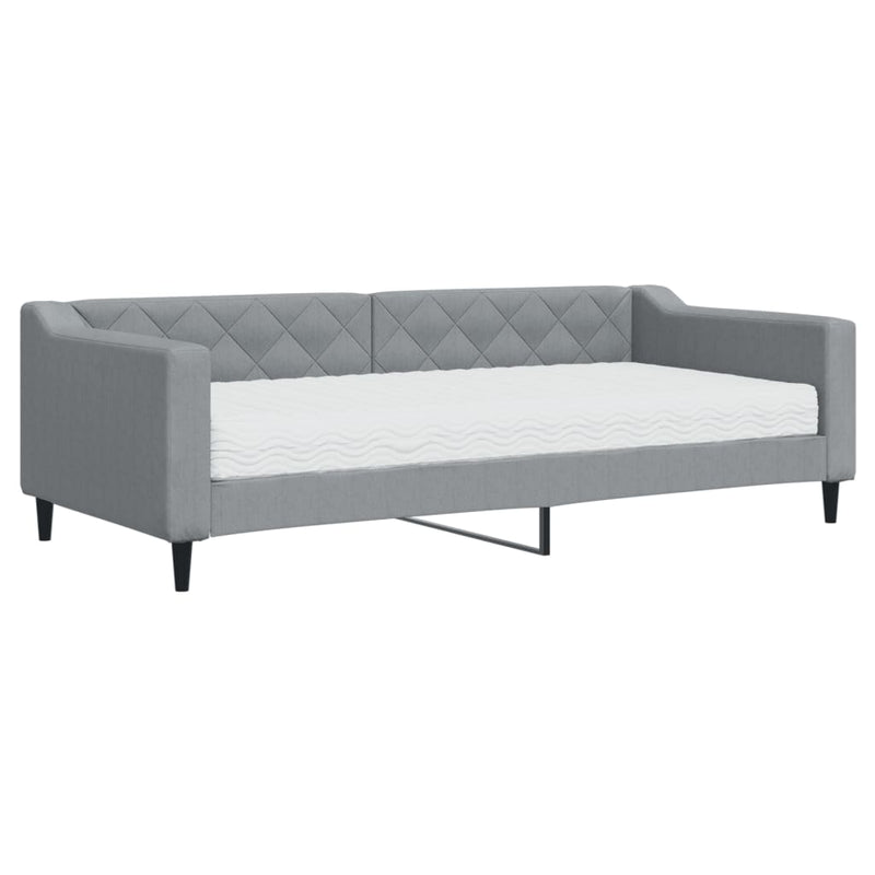 Pat de zi cu saltea, gri deschis, 90x200 cm, textil