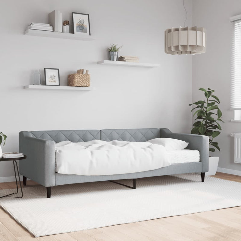 Pat de zi cu saltea, gri deschis, 90x200 cm, textil