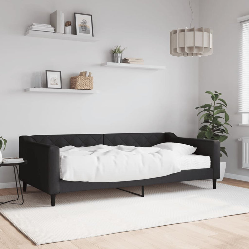Pat de zi cu saltea, negru, 100x200 cm, textil