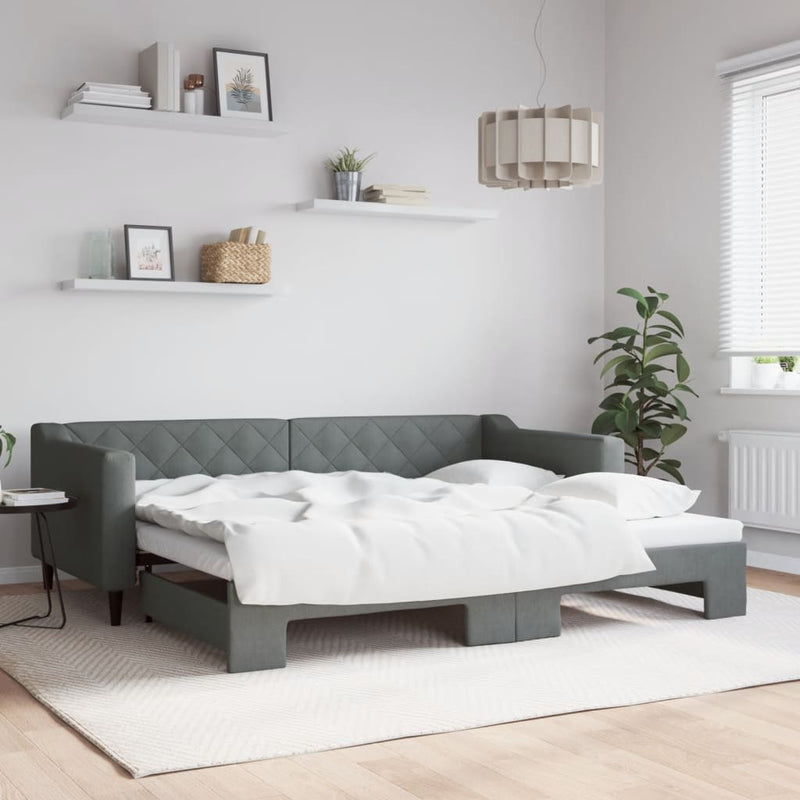 Pat de zi cu extensie, gri închis, 90x200 cm, textil