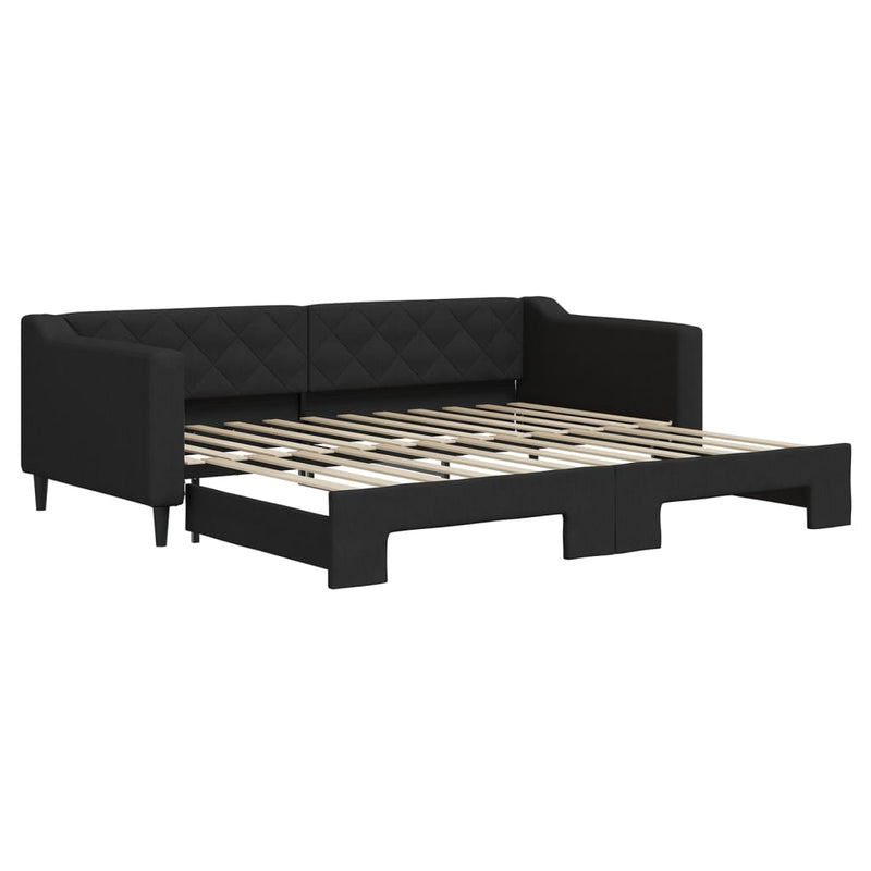 Pat de zi cu extensie, negru, 90x200 cm, textil