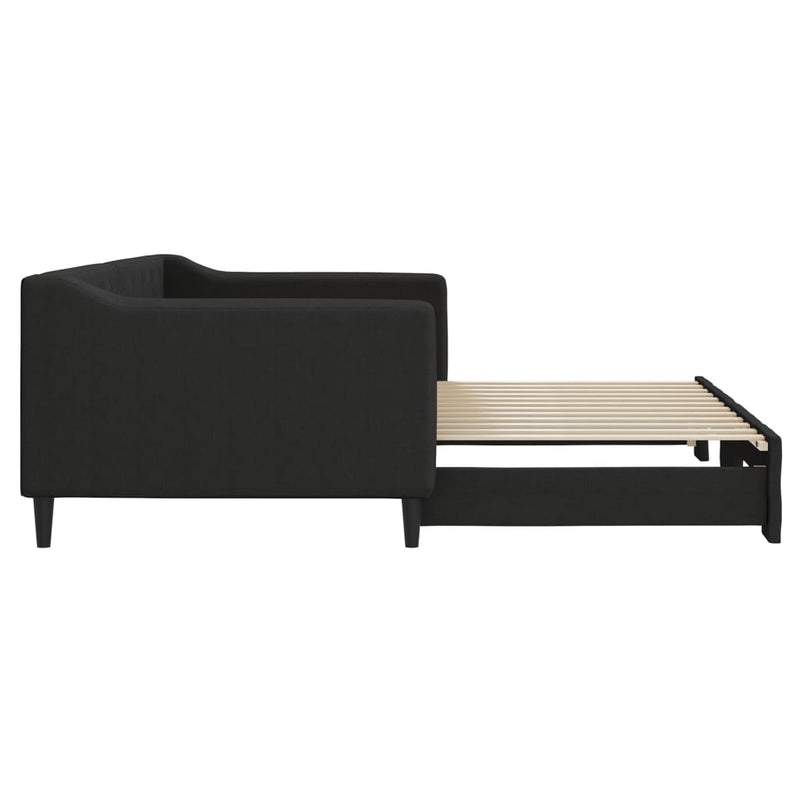 Pat de zi cu extensie, negru, 90x200 cm, textil
