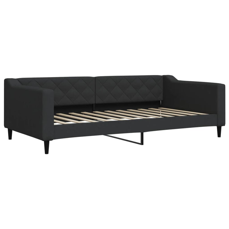 Pat de zi cu extensie, negru, 100x200 cm, textil