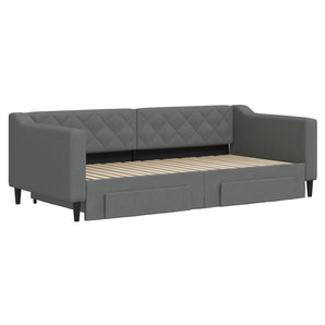 Pat de zi cu extensie și sertare, gri închis, 90x190cm, textil