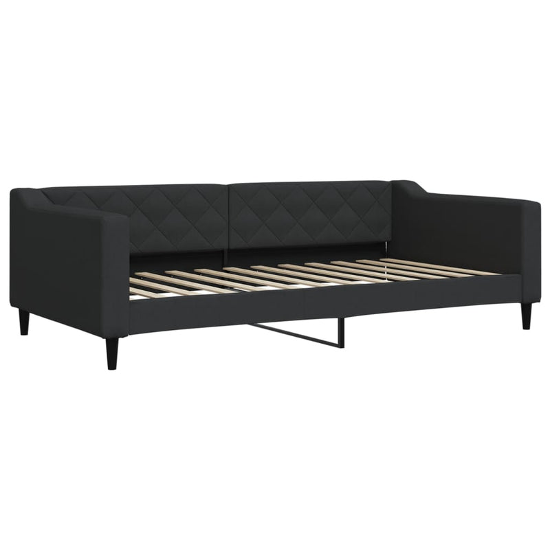 Pat de zi cu extensie și sertare, negru, 100x200 cm, textil