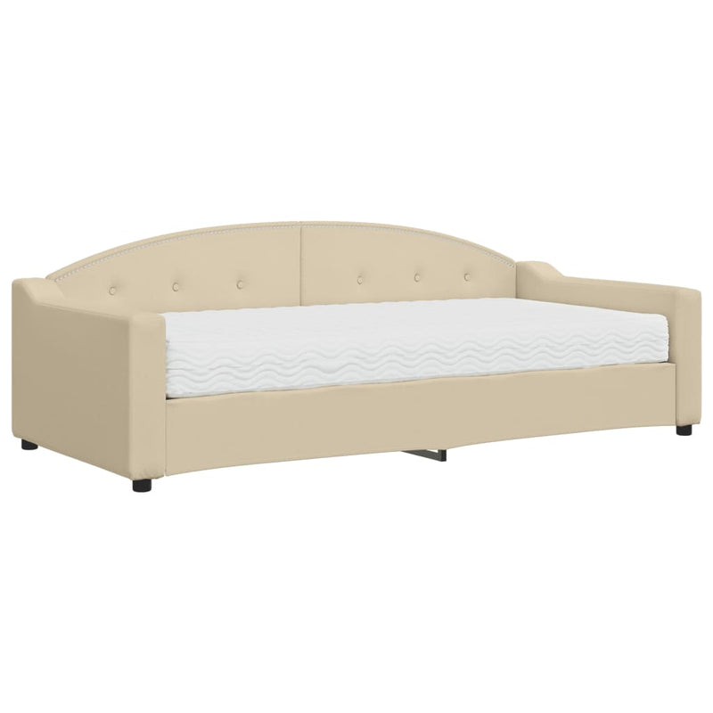Pat de zi cu saltea, crem, 90x200 cm, textil