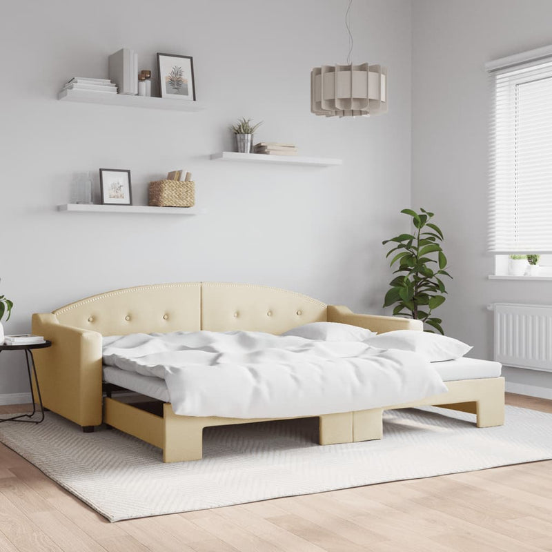 Pat de zi cu extensie, crem, 90x200 cm, textil