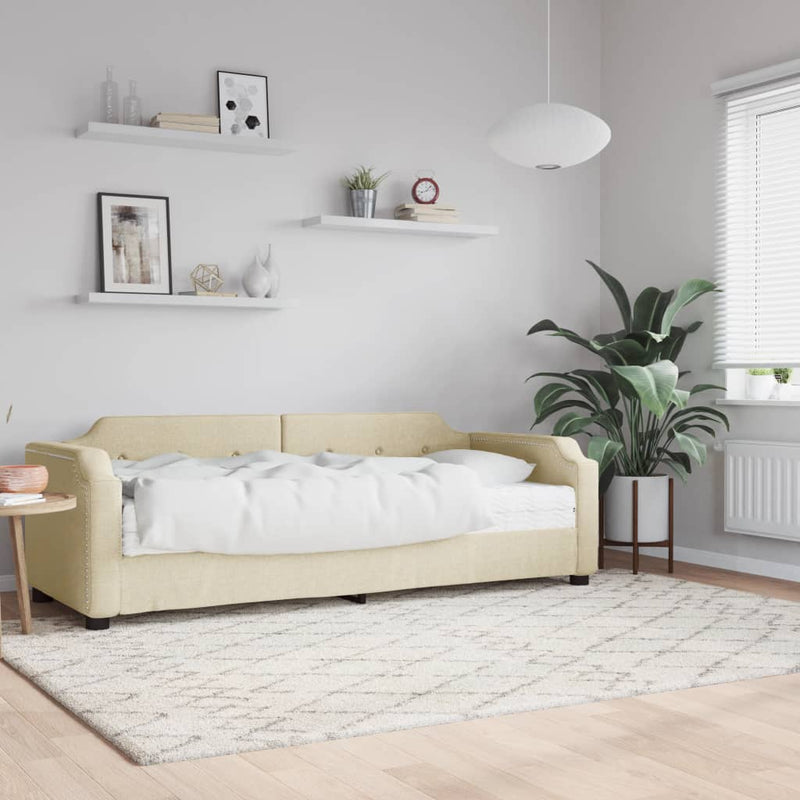 Pat de zi cu saltea, crem, 100x200 cm, textil