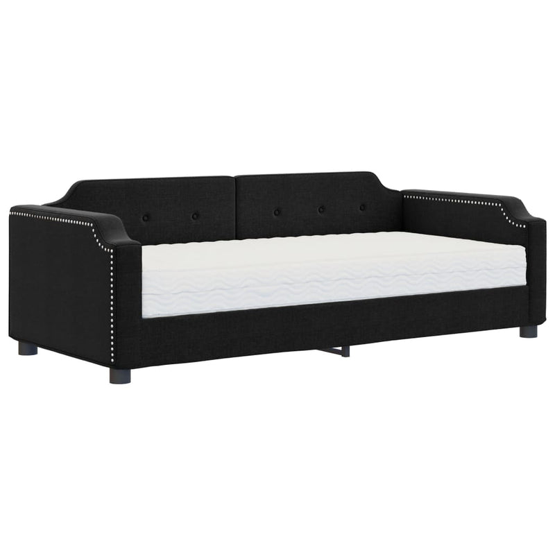 Pat de zi cu saltea, negru, 90x190 cm, textil