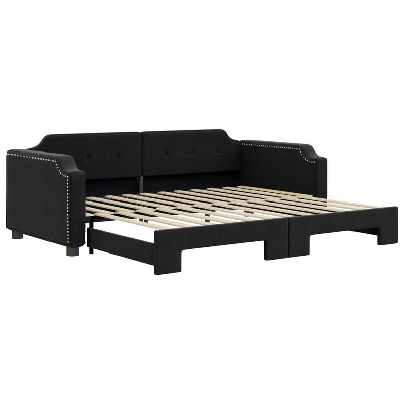 Pat de zi cu extensie, negru, 100x200 cm, textil