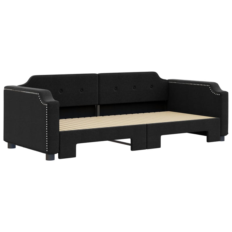 Pat de zi cu extensie, negru, 100x200 cm, textil
