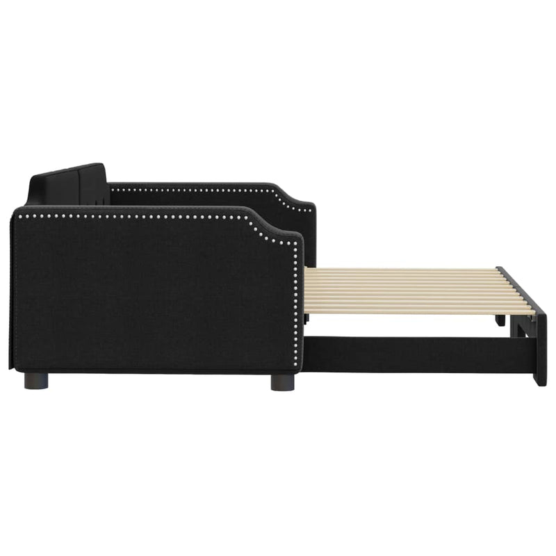 Pat de zi cu extensie, negru, 100x200 cm, textil