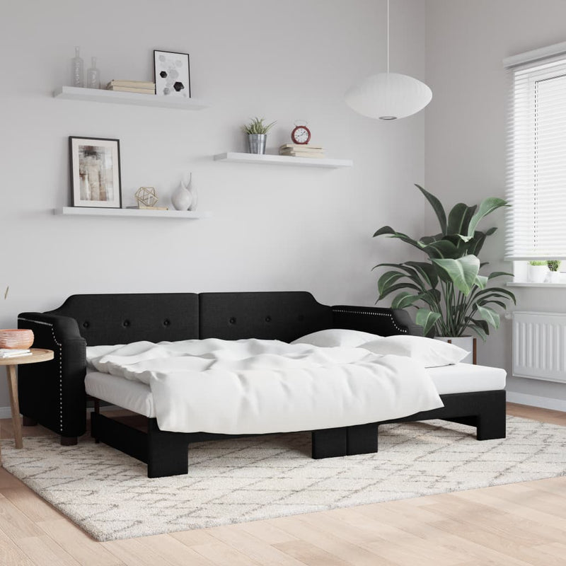 Pat de zi cu extensie, negru, 100x200 cm, textil