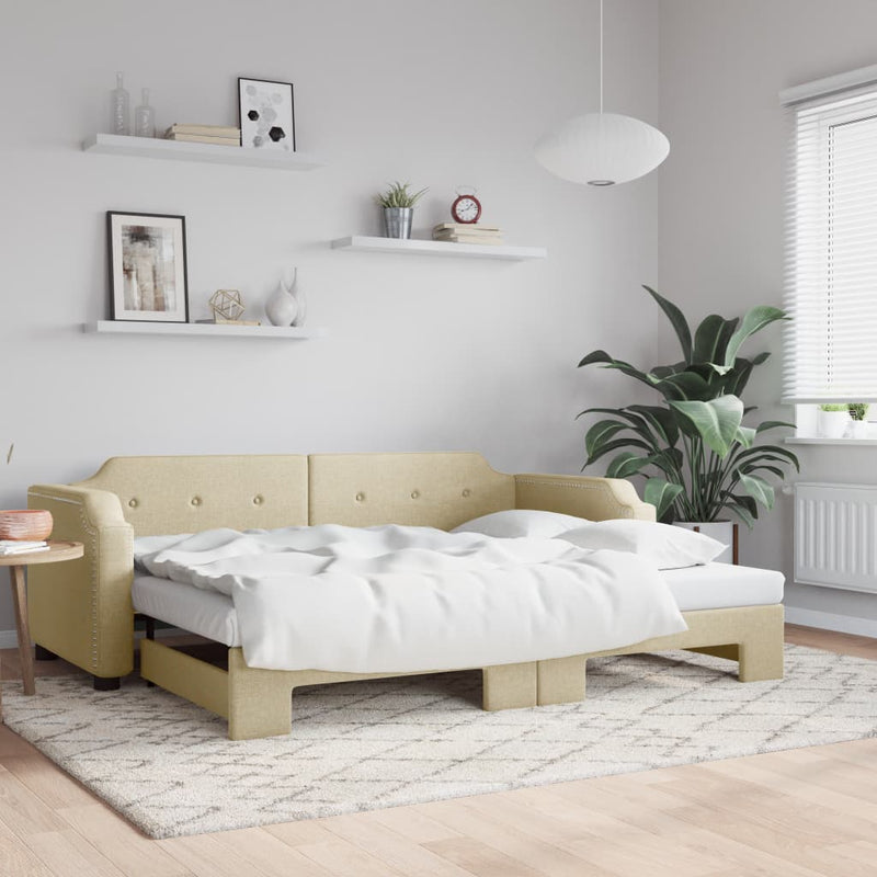 Pat de zi cu extensie, crem, 100x200 cm, textil