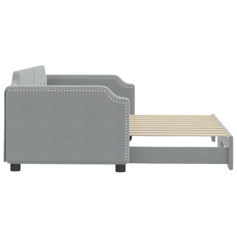 Pat de zi cu extensie, gri deschis, 90x190 cm, textil