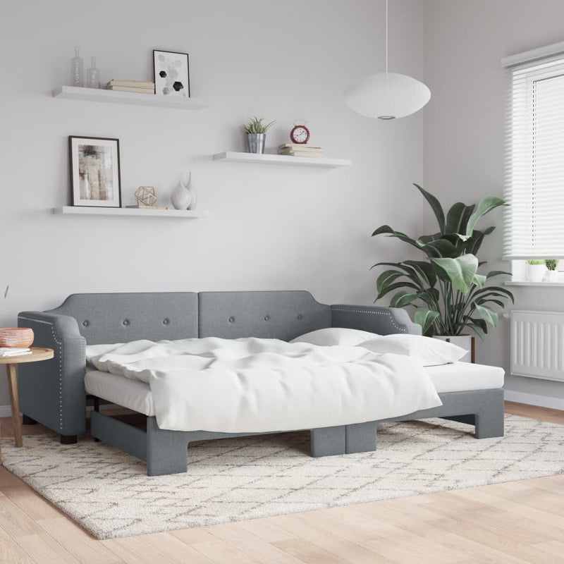 Pat de zi cu extensie, gri deschis, 90x190 cm, textil