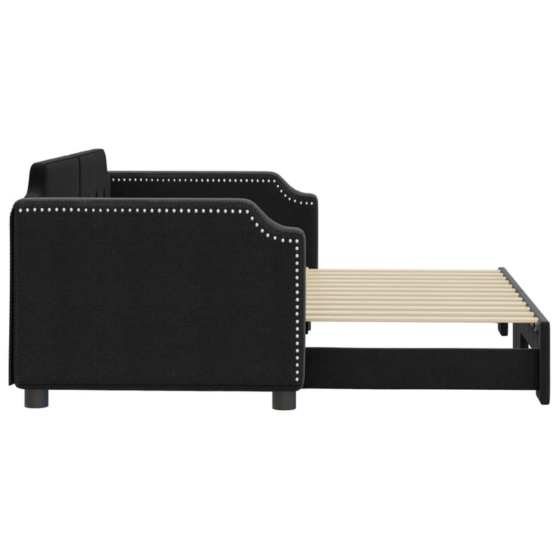 Pat de zi cu extensie, negru, 90x190 cm, textil
