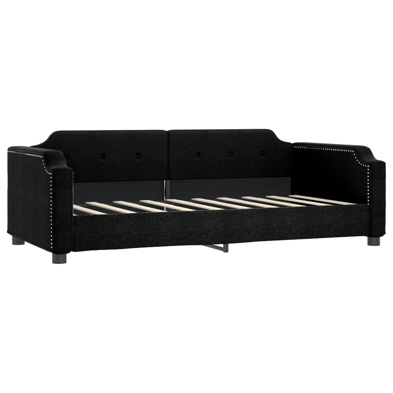 Pat de zi cu extensie, negru, 90x190 cm, textil