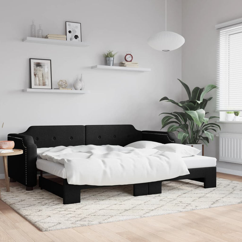 Pat de zi cu extensie, negru, 90x190 cm, textil