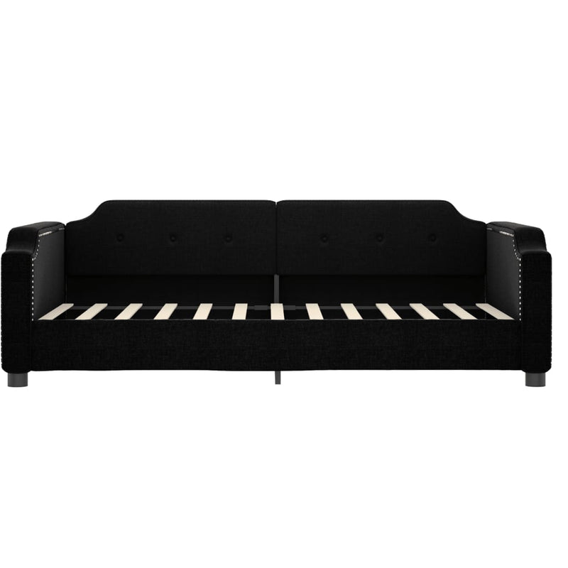 Pat de zi cu extensie și sertare, negru, 100x200 cm, textil