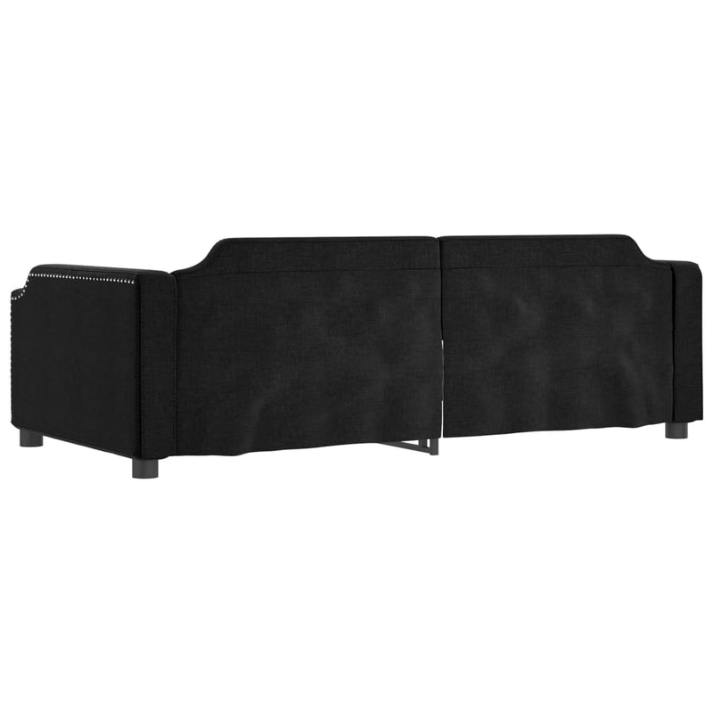 Pat de zi cu extensie și sertare, negru, 100x200 cm, textil