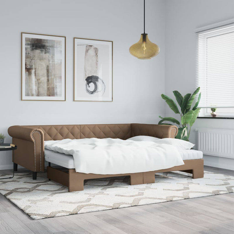 Pat de zi cu extensie, cappuccino, 90x200 cm, piele ecologică