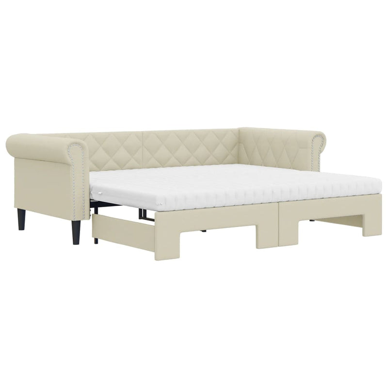 Pat de zi cu extensie și saltele crem 90x200 cm piele ecologică