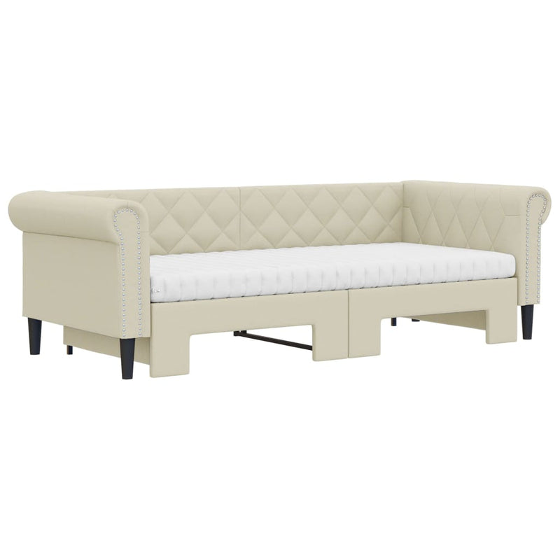 Pat de zi cu extensie și saltele crem 90x200 cm piele ecologică
