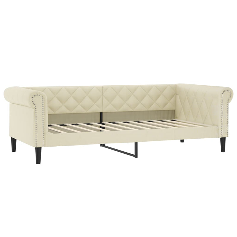Pat de zi cu extensie și saltele crem 90x200 cm piele ecologică