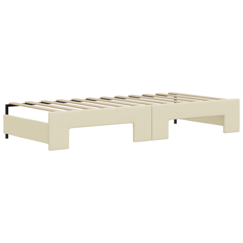 Pat de zi cu extensie și saltele crem 90x200 cm piele ecologică