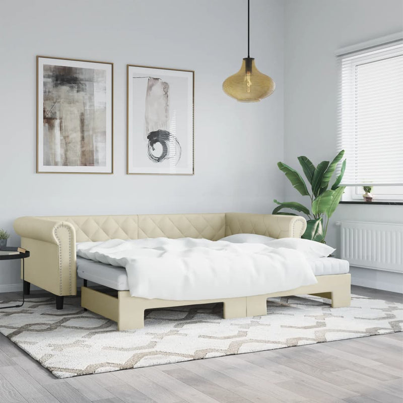 Pat de zi cu extensie și saltele crem 90x200 cm piele ecologică