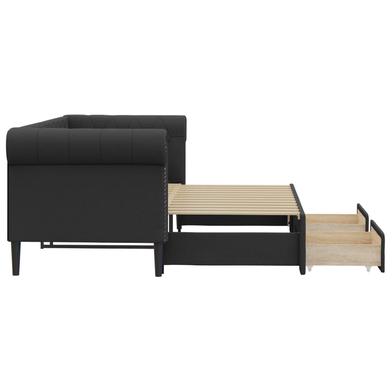 Pat de zi cu extensie și sertare negru 90x200cm piele ecologică