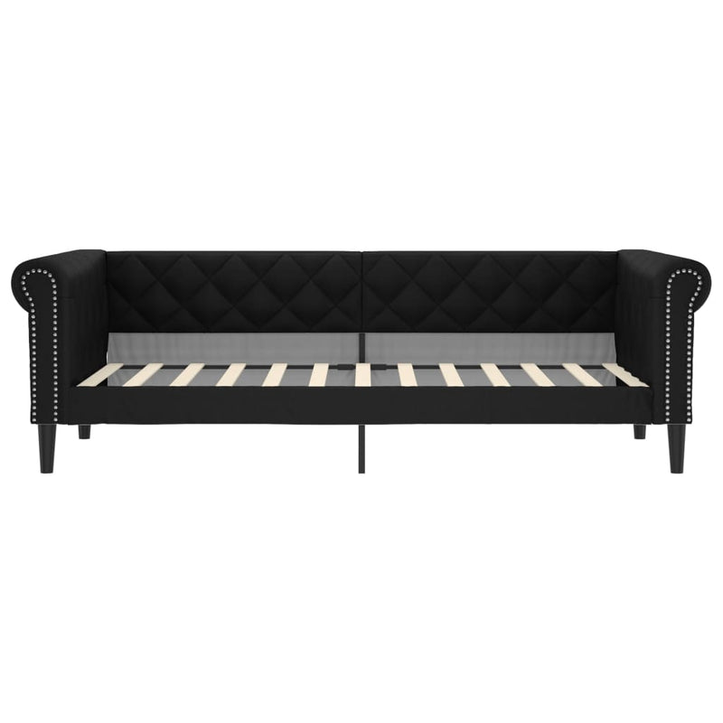 Pat de zi cu extensie și sertare negru 90x200cm piele ecologică