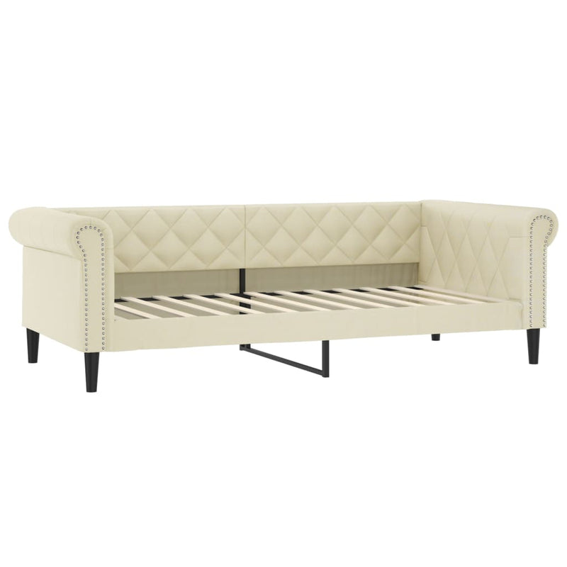 Pat de zi cu extensie și sertare crem 90x200 cm piele ecologică